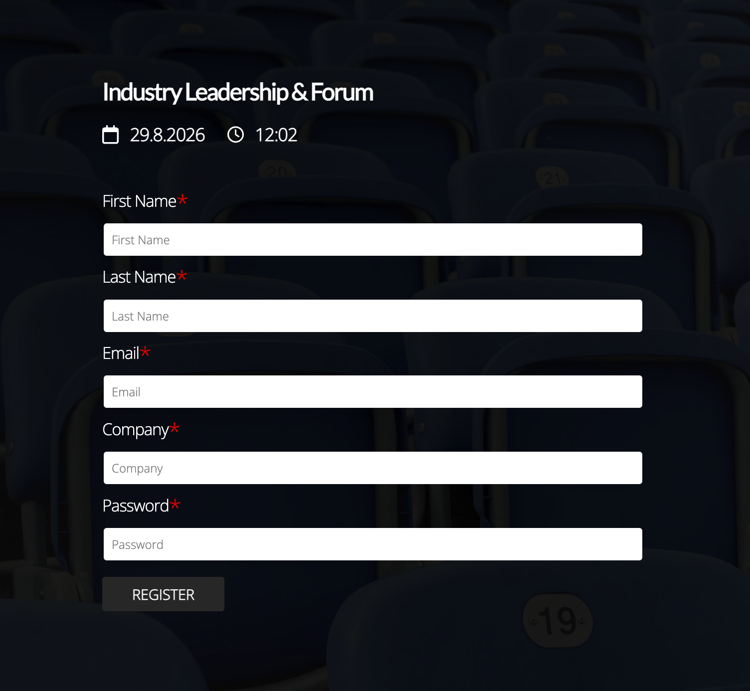 Event lobby with a registration form for collecting attendee details before entry